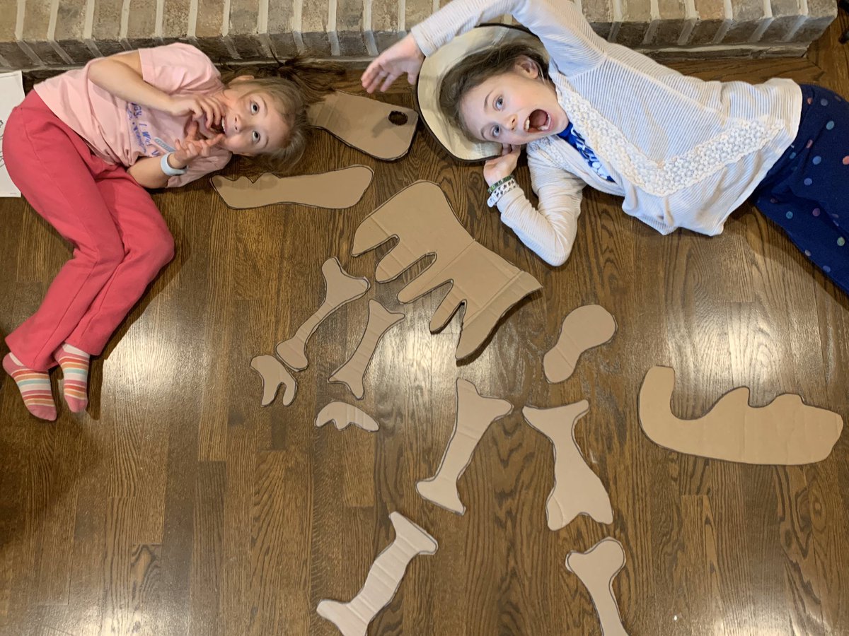 jenesampson's tweet photo. Today’s virtual trip took us to South Dakota to dig for dinosaur bones. We made a quick stop @FieldMuseum to get tips drop @SUEtheTrex. Her advice worked and we found a full Skelton. #diggingforbones #stayhome #springbreak2020 #familyfunathome https://t.co/xqtURbCI4g