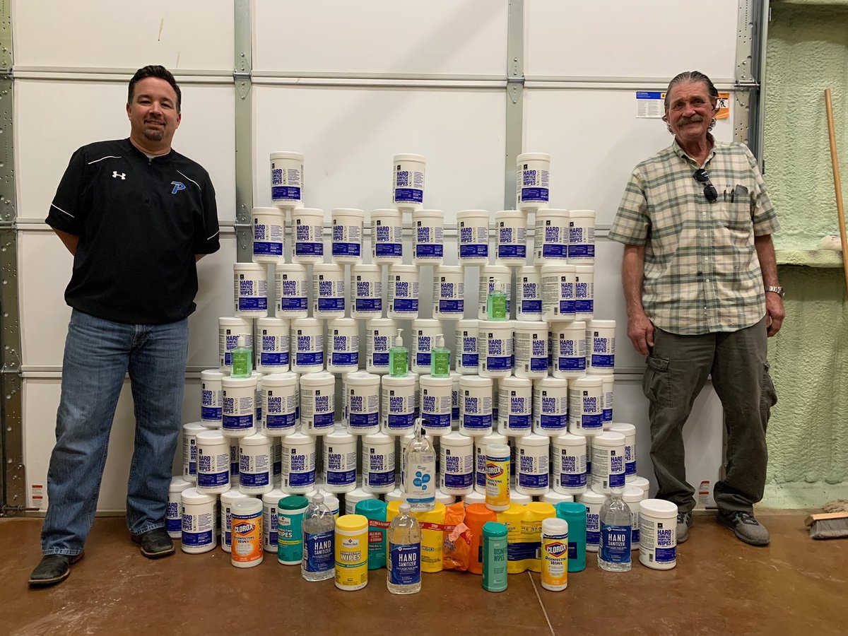 PiedmontSchools's tweet photo. Piedmont Schools Transportation &amp; Maintenance worked hard to collect cleaning supplies to deliver to area medical facilities and hospitals. Stay well, Wildcats! https://t.co/tL9C6FVQPz