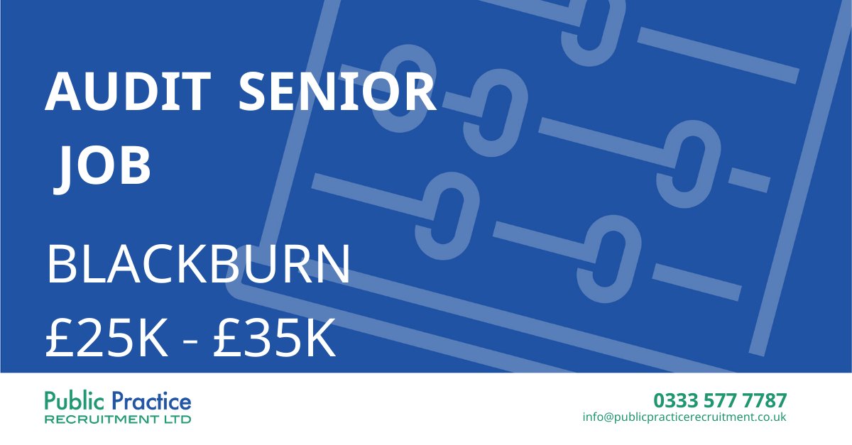 Calling all Audit Seniors!

buff.ly/2t7yWHP

#PPRLTD #auditseniors #Blackburn #talent #talentacquisition #recruitment #jobsinfinance #financejobs #vacancies #careers #ukaccountancy #accountant #jobsearch