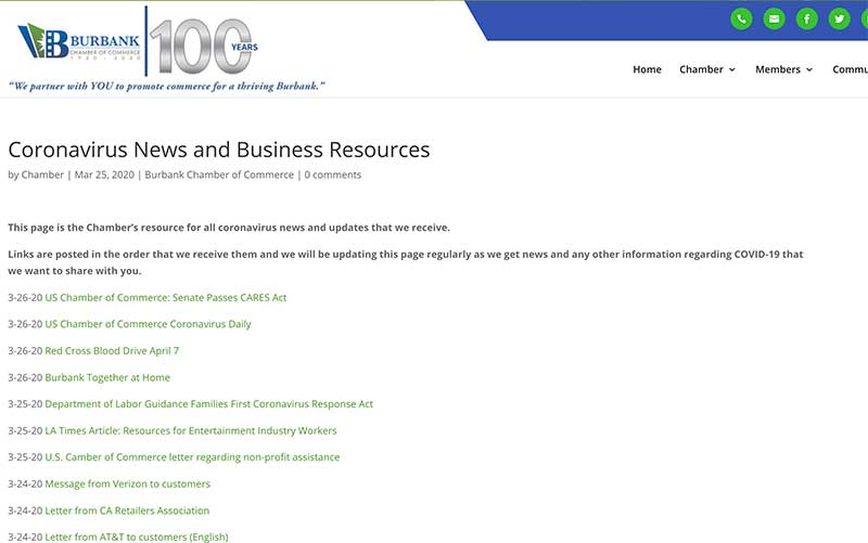 The Burbank Chamber now has a page dedicated to coronavirus news and updates. You may view it by going directly to: burbankchamber.org/coronavirus-ne…