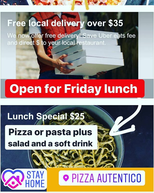 Friday lunch is still a thing even if your at home with our New stay home lunch special. Choose a pizza, or pasta, plus a salad and a soft drink for $25. 🍕 ift.tt/3dy4Ijy