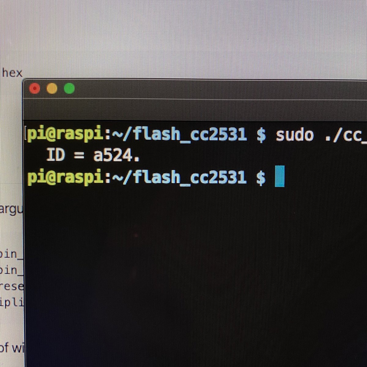 It works! 🥳 That green light means that the radio module is being recognized by the CC debugger! #zigbee #cc2530 #homeautomation #iot #smarthome #raspberrypi #raspi #raspberrypizero