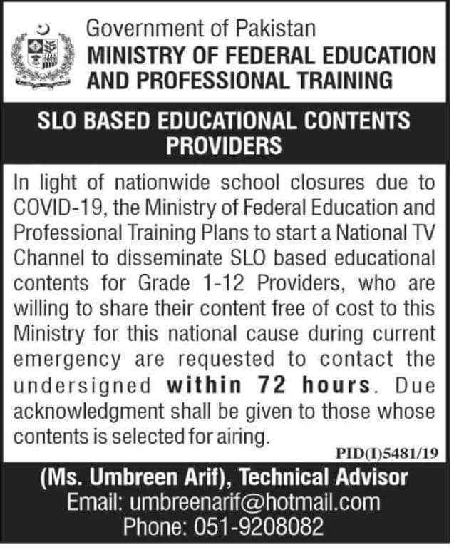 JKP_Med_Forum's tweet photo. All the #SLO based education content providers from grade 1-12, who want to share their content #free of cost for the upcoming #NationalTvChannel to teach school children in #Pakistan
#MFSocialmedia https://t.co/eZ4WaZ4ww4
