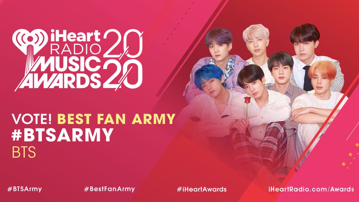 btsanalytics's tweet image. RT to vote #BTSARMY (@BTS_twt) for #BestFanArmy at #iHeartAwards!