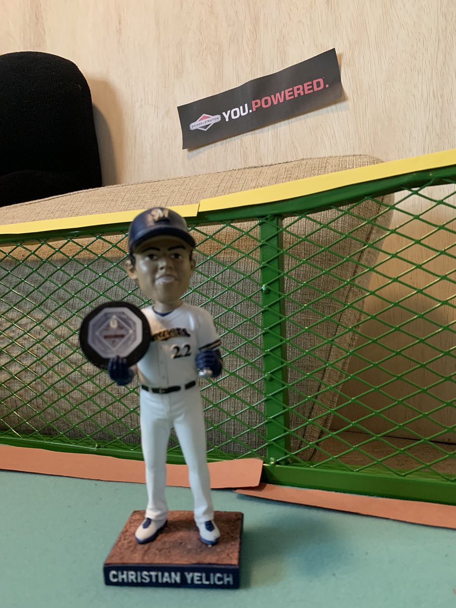 blinkyguy's tweet photo. We were sad to have @Brewers Opening Day be delayed, but we understand and made the best of it! Includes a special appearance from Daddy’s work out in RF, and a view from the cheap seats! Possible video to follow. #OpeningDayAtHome #BobbleheadMoments #SpringBreak2020 #COVID2019 https://t.co/CaLEhvVq2O