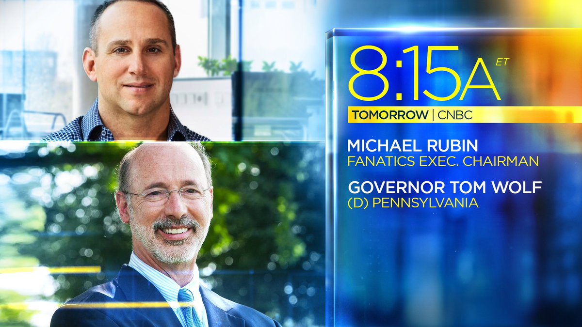 TOMORROW: Don't miss @MichaelGRubin and @GovernorTomWolf on the show, talking the partnership between <a href="/Fanatics/">Fanatics</a> and Pennsylvania to produce masks and gowns and distributing them across the state.