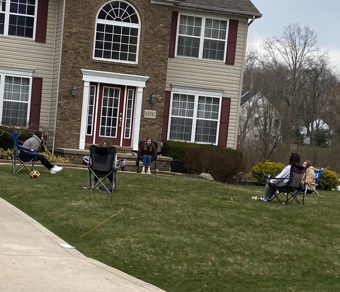 Took a walk through my neighborhood tonight and saw some MHS Seniors practicing social distancing while socializing in person. ❤️ <a href="/PrincipalCrowe/">Jason Crowe</a> #onceacard
