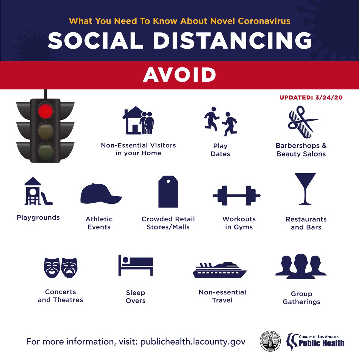 lapublichealth's tweet photo. It’s on all of us to practice safe #SocialDistancing. Let’s work together to stop the spread of #COVID19 in our communities. Follow the #SaferAtHome Order and #StayHome. https://t.co/jQcXFMJHs4