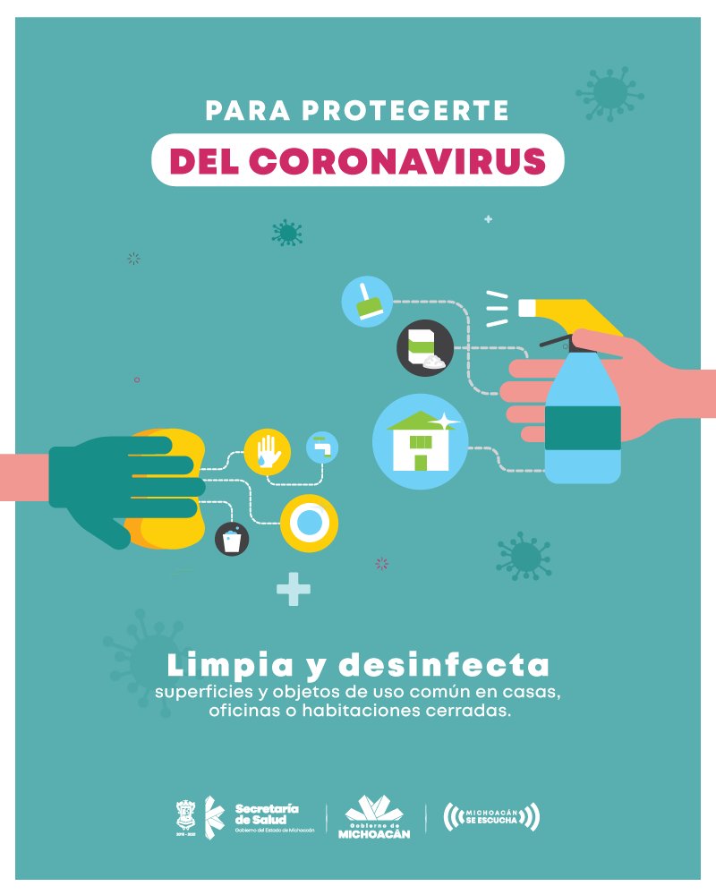 ClaudiaChavezLo's tweet photo. Evita espacios concurridos, limpia y desinfecta espacios de uso común. ¡Así nos protegemos del #COVID19! 👉🏼 https://t.co/PmEHhEpXFC #CuidamosTuSalud https://t.co/0iSc3i823G