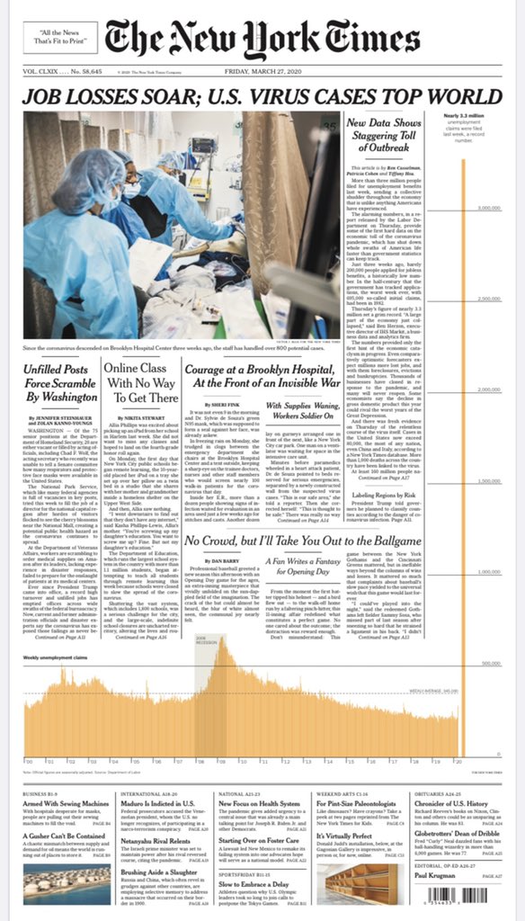 Tomorrow’s <a href="/nytimes/">The New York Times</a> tonight (first edition):

Job Losses Soar; Virus Cases Top World

#nytimes