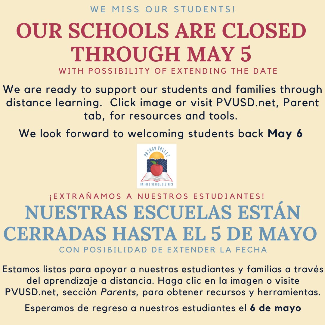 #PVUSD community, please note. 

Comunidad de PVUSD, por favor tome nota.