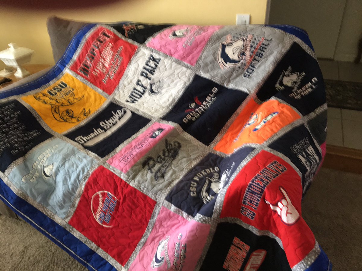 _Baby_Burpee's tweet photo. My gramma made my softball shirts into a quilt and I couldn’t be more in love ❤️😭 https://t.co/w8NMJeaJlz
