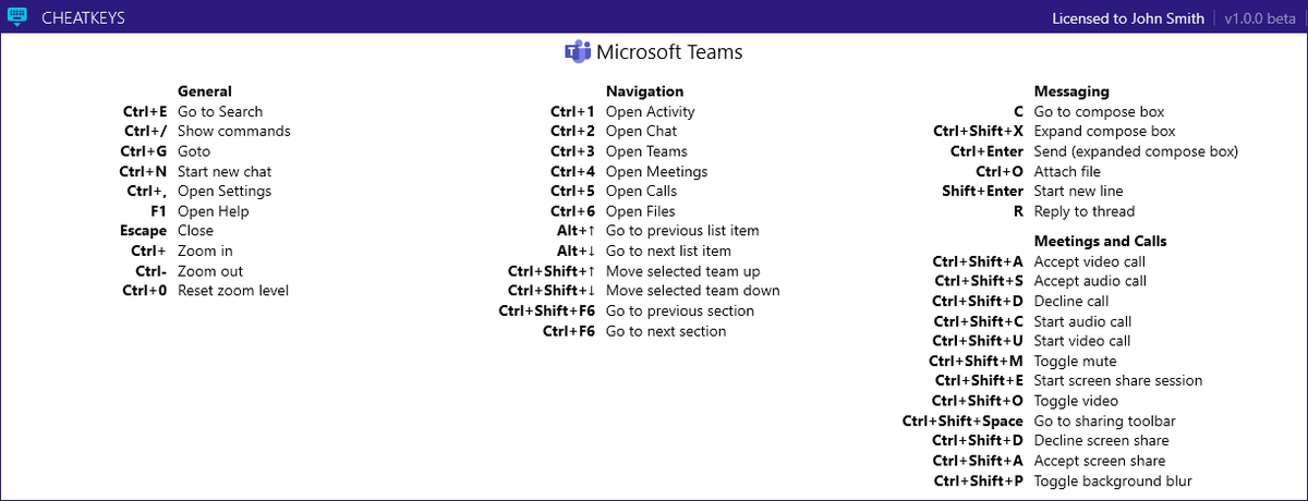 CheatKeysApp's tweet photo. @markrussinovich Great tip! A lot of good shortcuts in Teams. Have added them to this handy CheatSheet - https://t.co/KEizE3jx9h #MSTeams https://t.co/CXFjJ729lc
