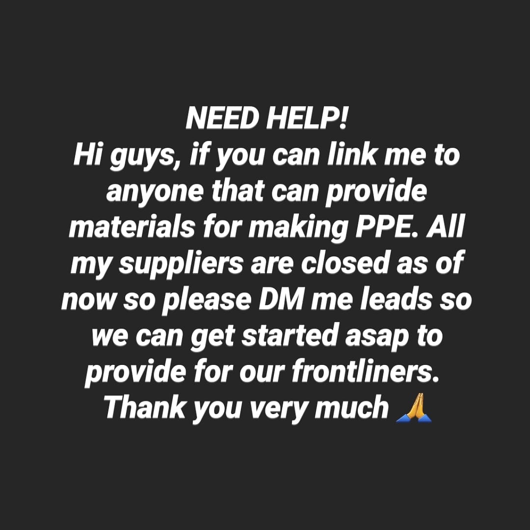 MikoRaval's tweet photo. We will be opening up @steezedesignstudios to make PPE but we need the materials first. So if you have any leads, it will be much appreciated. Thank you 🙏 https://t.co/Oo5p4YveAV