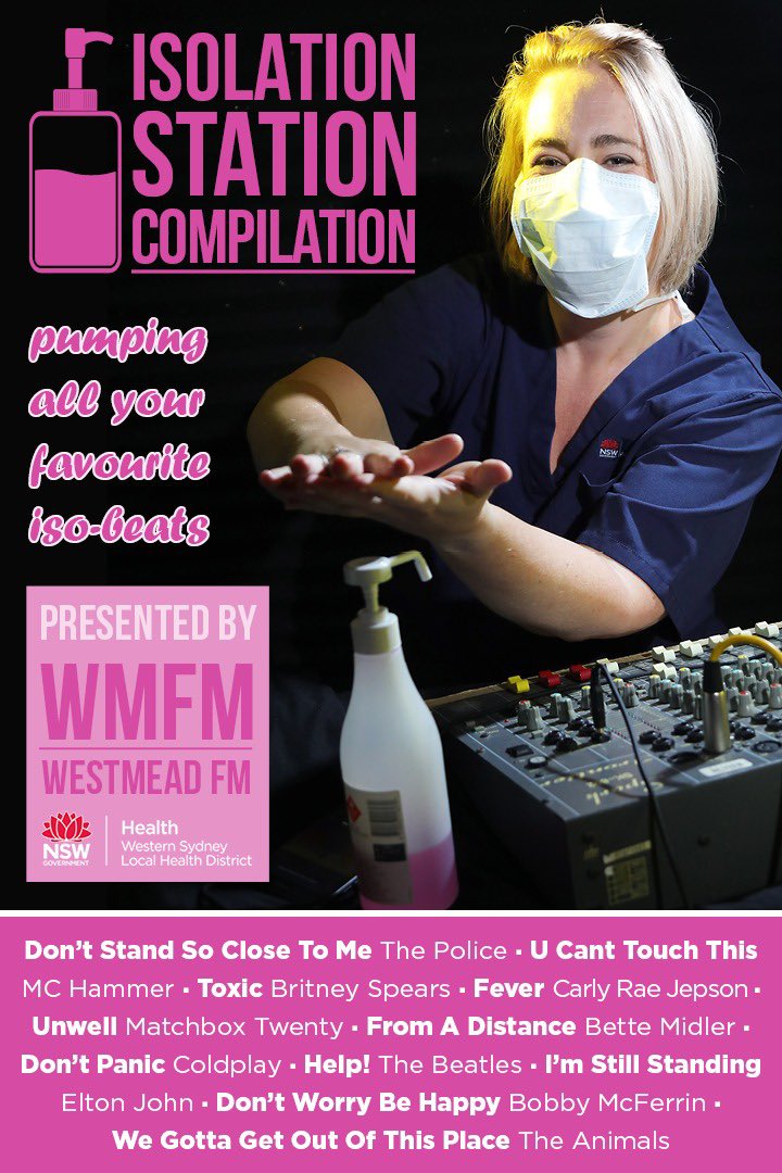 WestSydHealth's tweet photo. ISO BEATS: It’s Friday and it’s time for a party at home! Here’s your Isolation Station Compilation thanks to our nurses at Westmead Hospital. Stay home, stay safe and pump up the tunes 🎵 https://t.co/Ek1FMWz6hz