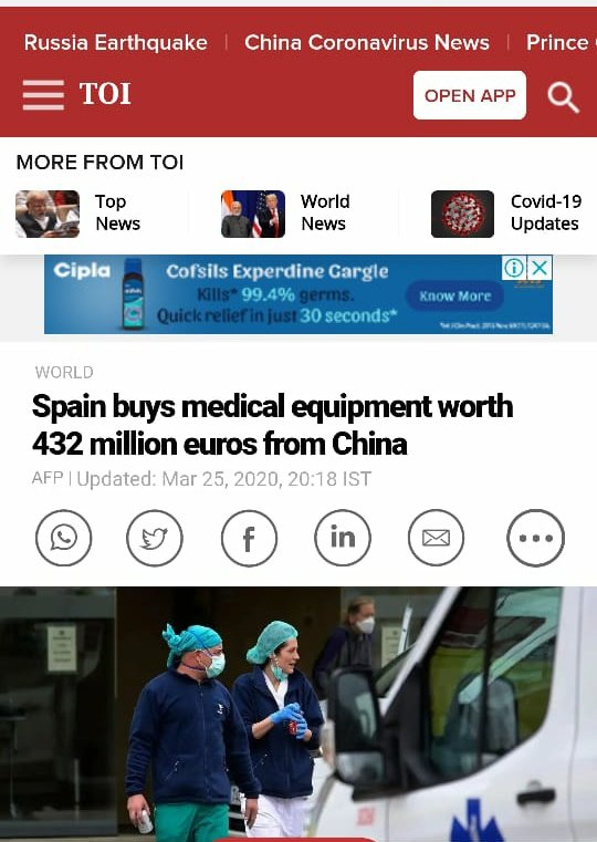 Spain buys medical equipment worth 432 million Euros from China.