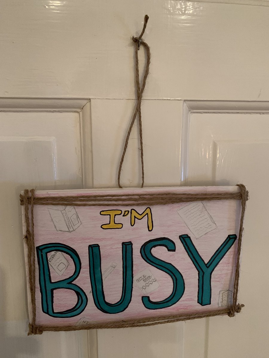 tara_kinsey's tweet photo. Update: my daughter felt she needed some privacy as well & so made a sign for her bedroom door. @Etsy what do you say? Young entrepreneurship in response to the unique challenges of many people working from home? #remotelearninglive #distancelearning #WorkFromHome #HomeTogether https://t.co/jwer4A2RDe