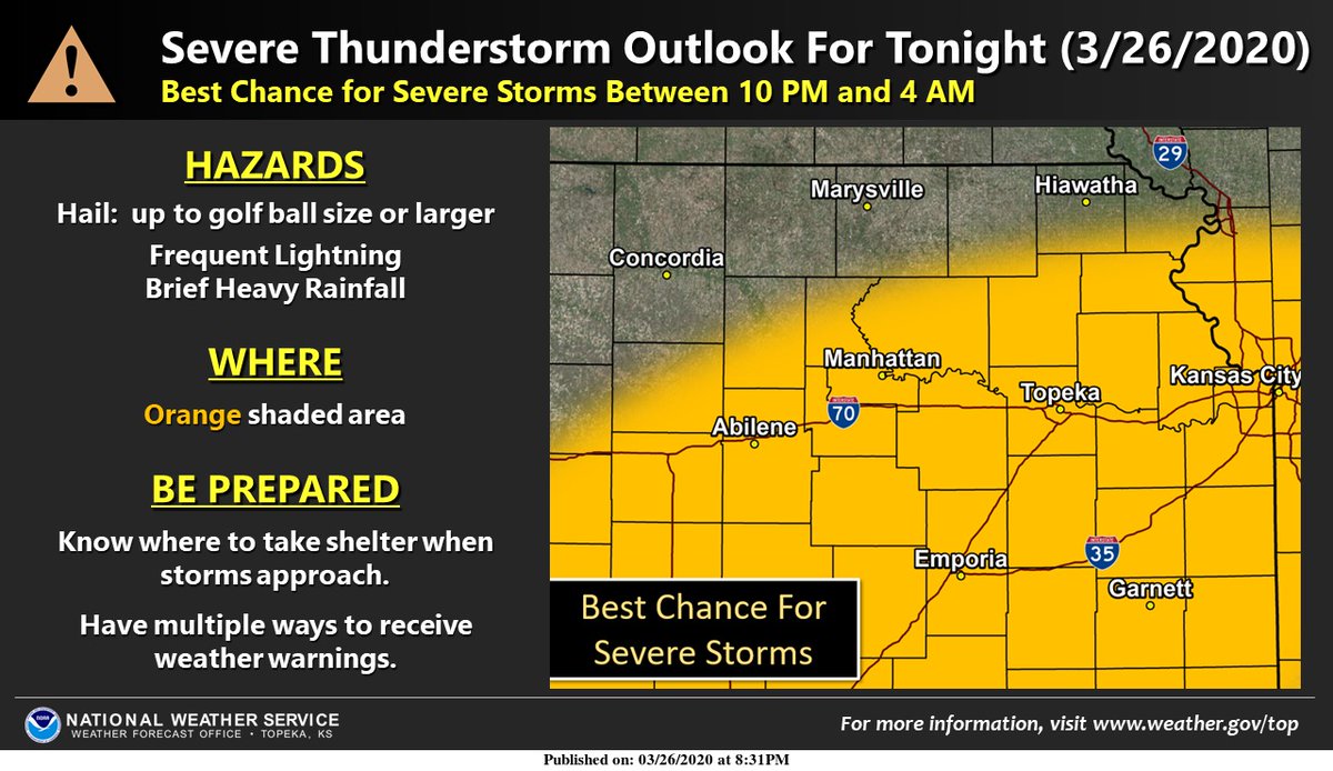 NWSTopeka's tweet photo. Updated to move the outlook for severe thunderstorms farther north across the region. #kswx https://t.co/eeIof3NRQ6