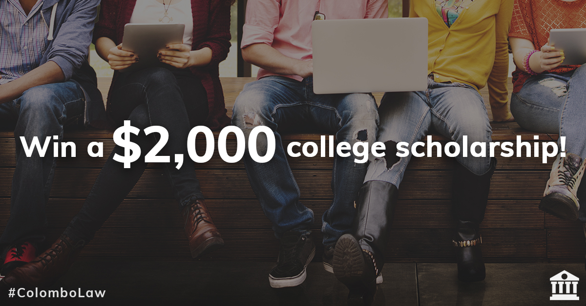 ColomboLaw's tweet photo. 5 DAYS LEFT!

Seniors, it's your last full weekend to knock out your essay submission for a chance to win a $2,000 college scholarship! 

Enter here: https://t.co/spK9rggcj7 

#PreventDistractedDriving #College #Scholarship https://t.co/8GtoYMPoDa