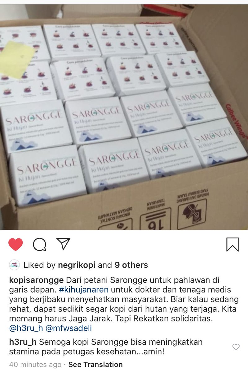 Kopi Sarongge untuk mereka yang berada di garis depan memerangi Covid-19.

Semoga seteguk kopi kala rehat bisa memompa semangat dan menyembuhkan para pasien.

⁦<a href="/toscasantoso/">santoso</a>⁩