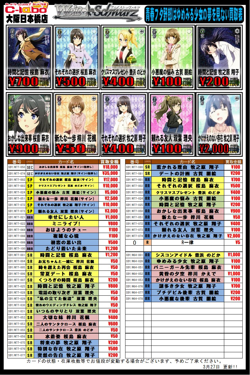WS買取情報】青春ブタのかけがえのない存在 牧之原 翔子 高価 WS買取情報】青春ブタのかけがえのない存在 牧之原 翔子 高価