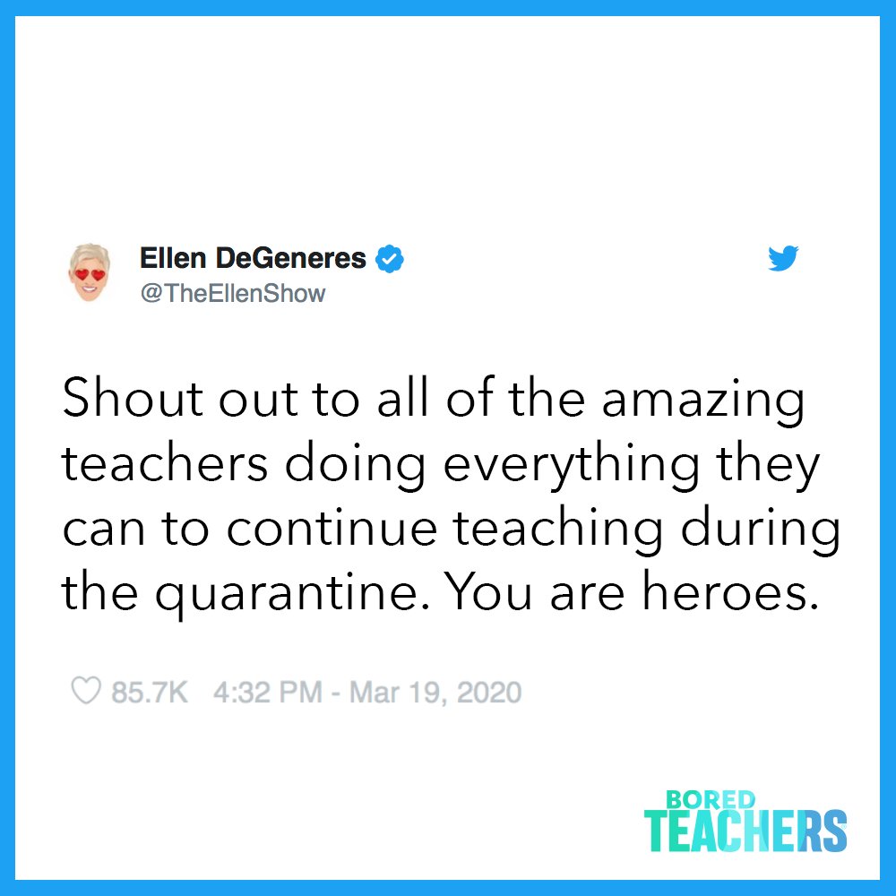 Bored_Teachers's tweet photo. Thank YOU @TheEllenShow! ❤️ https://t.co/S3LLC5SPPa