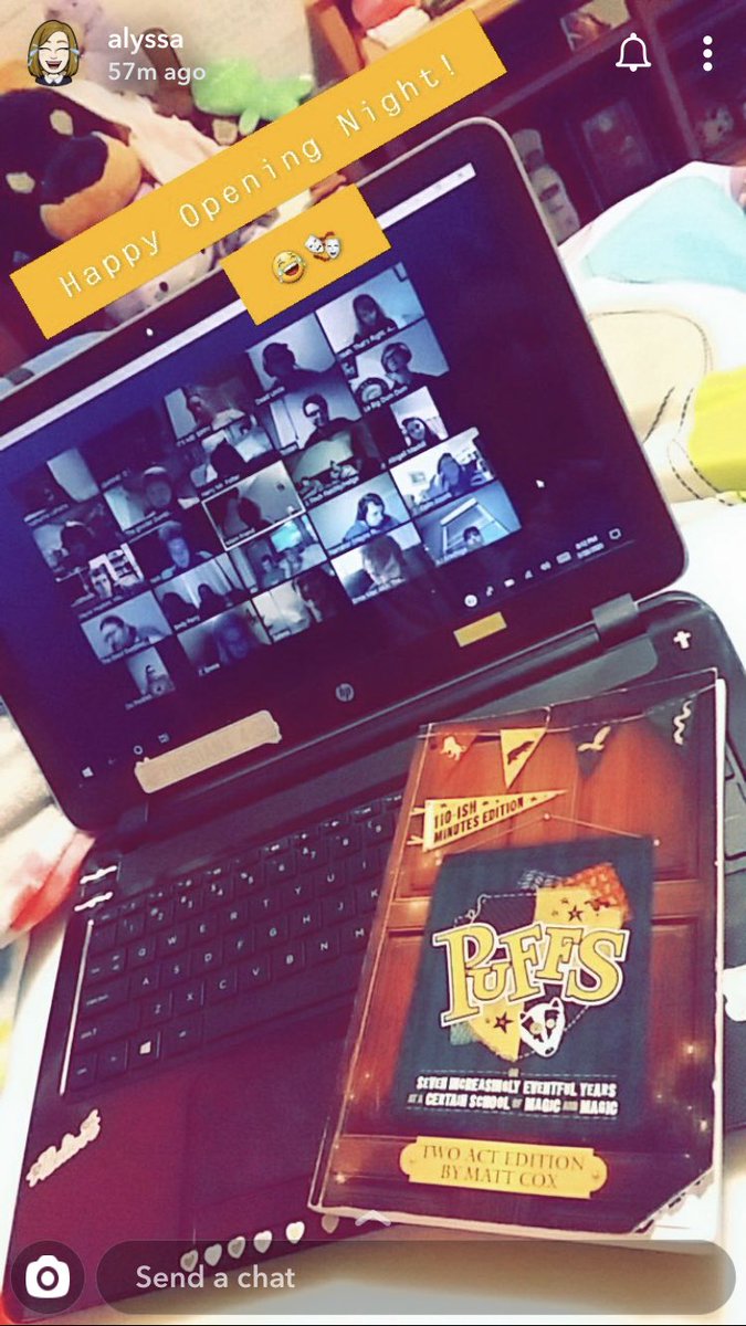 FSUTheater's tweet photo. Tonight would have been our opening night for our (now cancelled) spring play, Puffs. Even in the midst of a global pandemic, our students got together through video call tonight to read through the show with enthusiasm and a sense of community. Be kind. Be a friend. Be a Puff.💛 https://t.co/qxKqAWHlNe