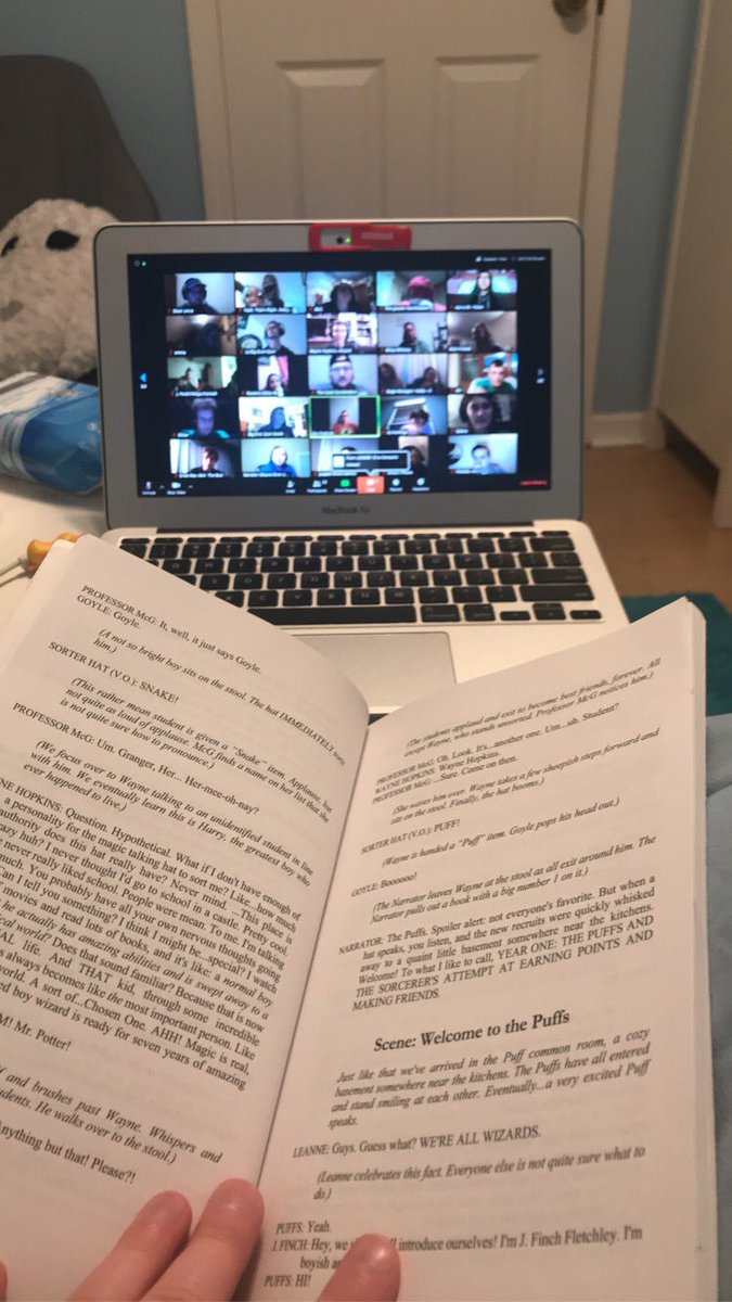 FSUTheater's tweet photo. Tonight would have been our opening night for our (now cancelled) spring play, Puffs. Even in the midst of a global pandemic, our students got together through video call tonight to read through the show with enthusiasm and a sense of community. Be kind. Be a friend. Be a Puff.💛 https://t.co/qxKqAWHlNe