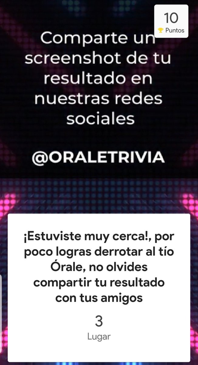 dabichosilva's tweet photo. @OraleTrivia casi ganamos corazón @LoreSalas10 https://t.co/Zh4CxyMw7b