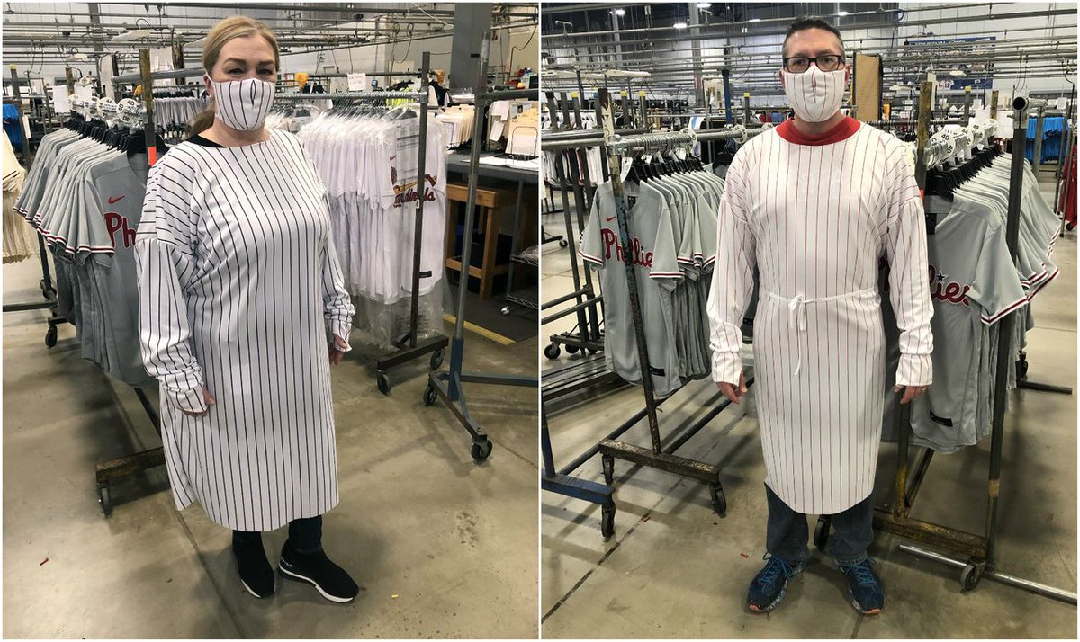 njdotcom's tweet photo. To fight coronavirus, MLB jersey maker will shift to masks and gowns - pinstripes included https://t.co/4L7qEc7seu https://t.co/H6iU3HjSN2