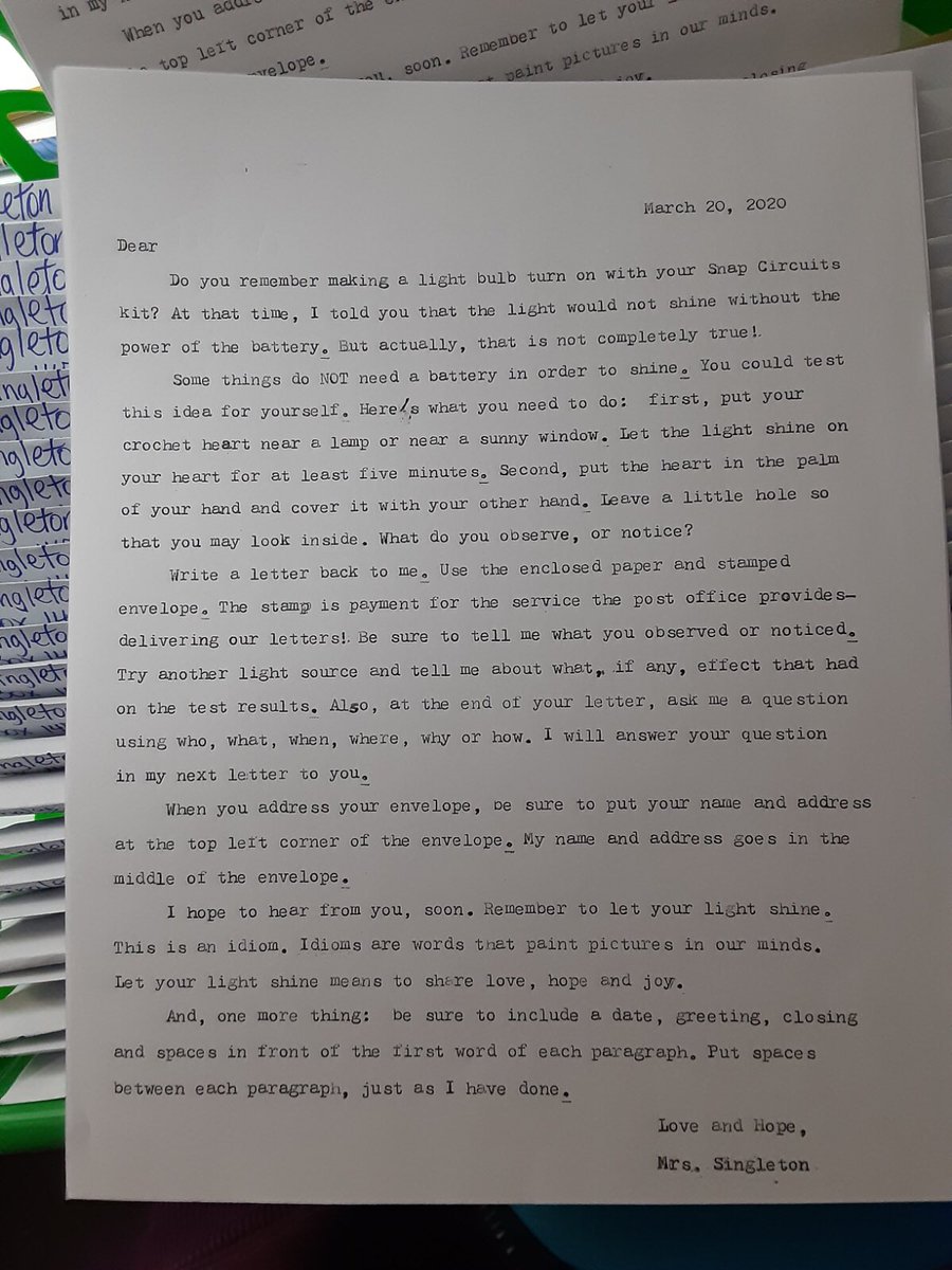Myra_Sing's tweet photo. One of our #Amazing @ColsCitySchools teacher mailed each of her English Learners a letter, included a writing prompt, paper &amp; stamped envelope so they could write back..Great way to encourage writing, &amp; letting her students know she’s thinking about them #CCSESLstories #Teachers https://t.co/l0iECA239E