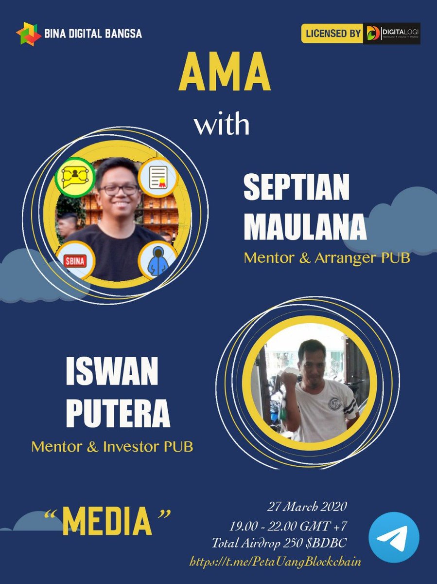 Goenawan35's tweet photo. JANGAN LEWATKAN YA.. Nanti malam π 27-03-2020 19.00-22.00 GMT+7 ada #AMAsesi7 akan mengupas tentang MEDIA dalam #PetaUangBlockchain bersama @tianbuyung
dan @Zetrogede difasilitasi @BinaDigiBangsa atas lisensi @Digitalogi
Jangan lupa join juga di https://t.co/caOROO2FCc ya.. https://t.co/0ZZ3LHRVW4