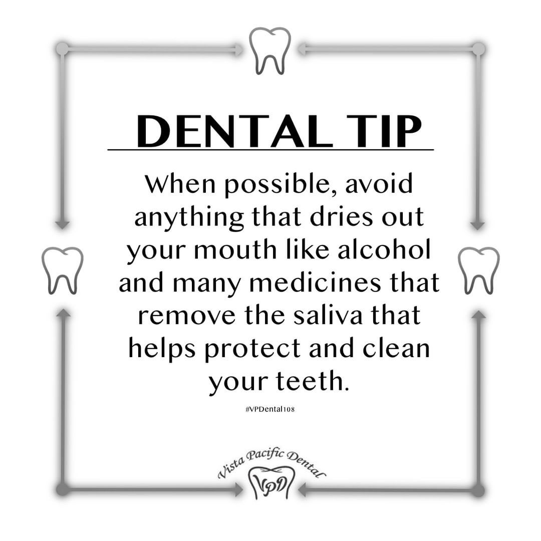 DRKimBenton's tweet photo. Dental Tip: When possible, avoid anything that dries out your mouth like alcohol and many medicines that remove the saliva that helps protect and clean your teeth. #DalyCityDentist https://t.co/hGnHBfOnf8