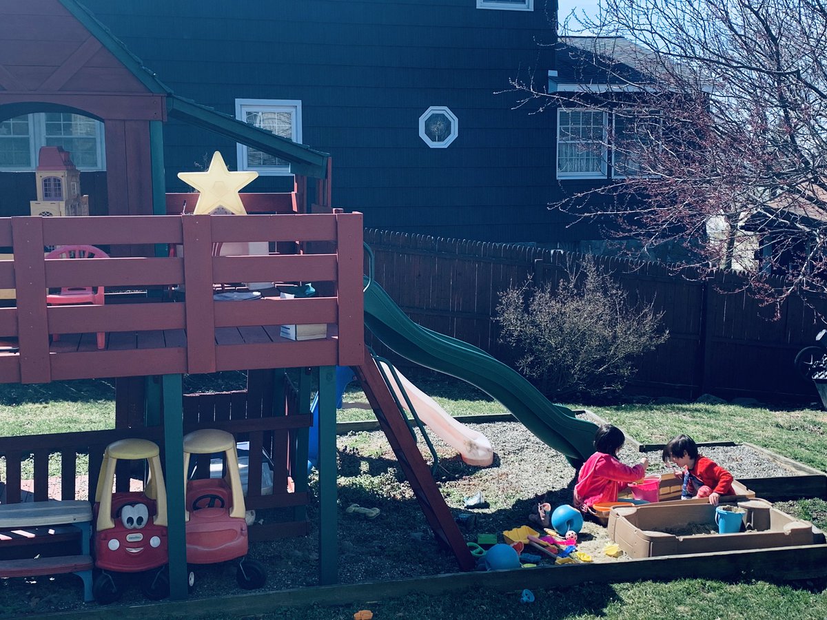 lisajamink12's tweet photo. Playing outside during Quarantine! @MoWillems @The_Pigeon #backyard #playset #sandbox #grass #nojackets #spring #barefoot #family #funtimes #StayAtHome #SocialDistanacing #doodling https://t.co/GFnaNPTp9Q