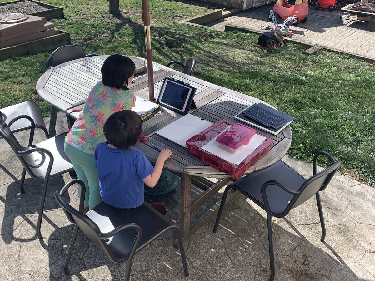 lisajamink12's tweet photo. Playing outside during Quarantine! @MoWillems @The_Pigeon #backyard #playset #sandbox #grass #nojackets #spring #barefoot #family #funtimes #StayAtHome #SocialDistanacing #doodling https://t.co/GFnaNPTp9Q