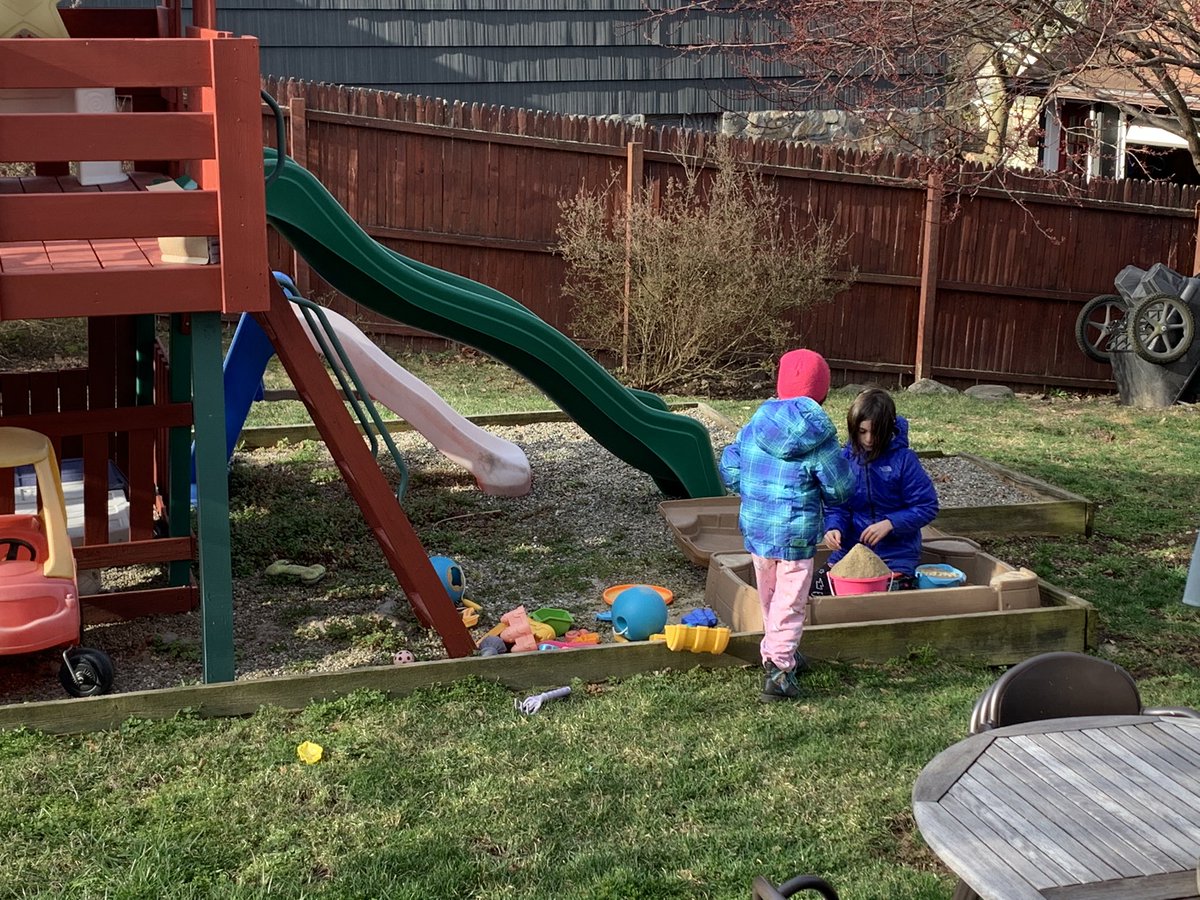 lisajamink12's tweet photo. Playing outside during Quarantine! @MoWillems @The_Pigeon #backyard #playset #sandbox #grass #nojackets #spring #barefoot #family #funtimes #StayAtHome #SocialDistanacing #doodling https://t.co/GFnaNPTp9Q