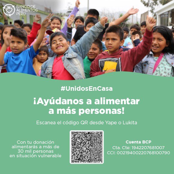 gianmarcomusica's tweet photo. El @BancodeAlimentosPeru es una de las entidades que continúa operando, durante el Estado de Emergencia.
Hemos creado la campaña #UnidosEnCasa, para que todos apoyemos y logremos llevarle alimento y productos de higiene a 30 mil peruanos de las zonas más afectadas. https://t.co/ge7aHM1Up0