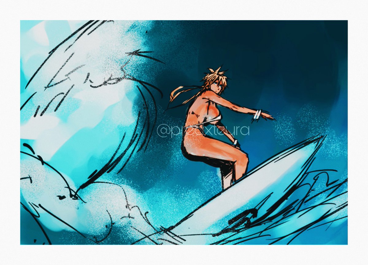 ㅤ
she is the predator who carves mystery into the sea. upon a tumbling of reflecting waves, her board slices deep.