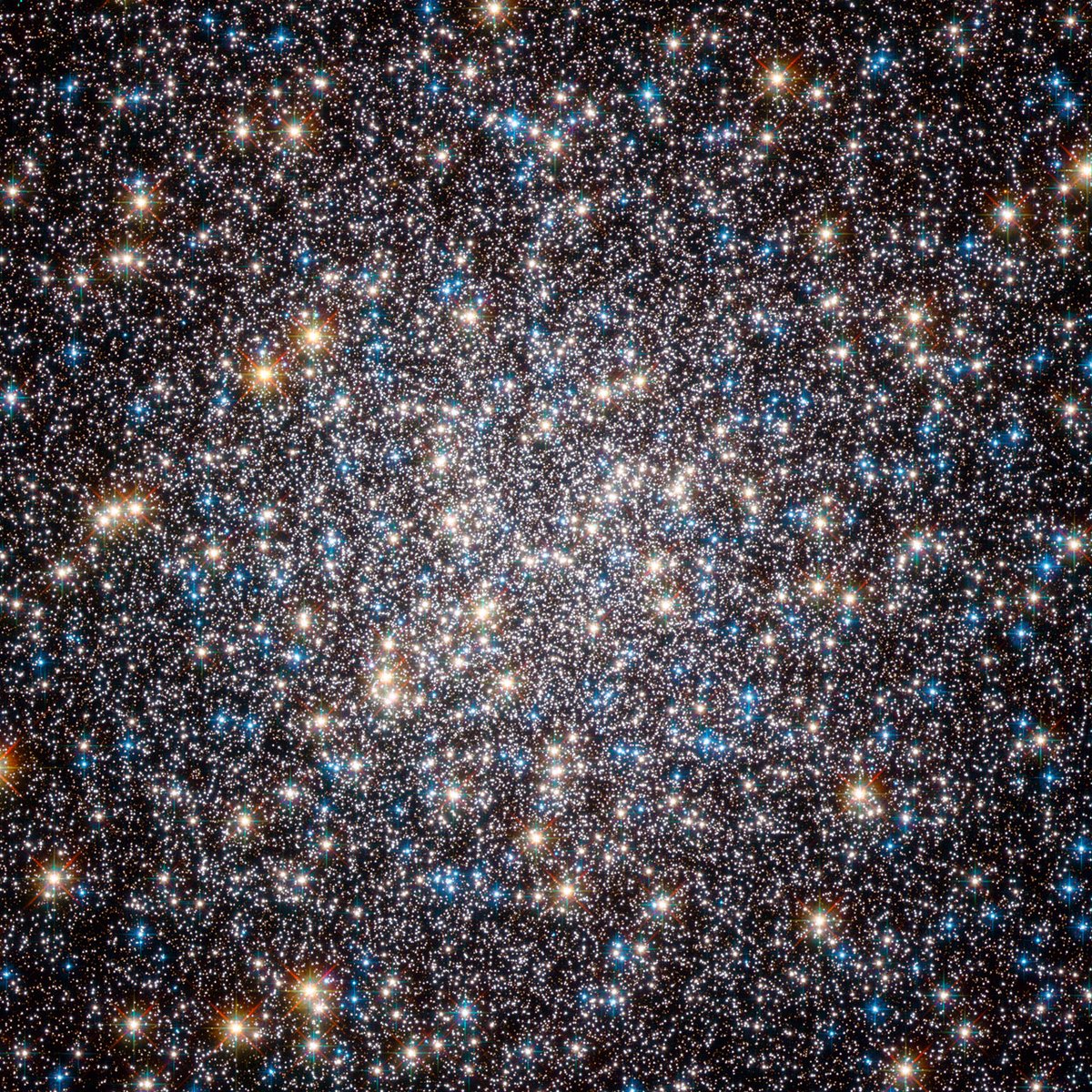 Oh, Messier 13. Look at it. Visible to the naked eye, if the sky is dark enough. Edmund Halley spotted it in 1714. He wrote “This is but a little Patch, but it shews it self to the naked Eye, when the Sky is serene and the Moon absent.”Image: ESA/Hubble, NASA