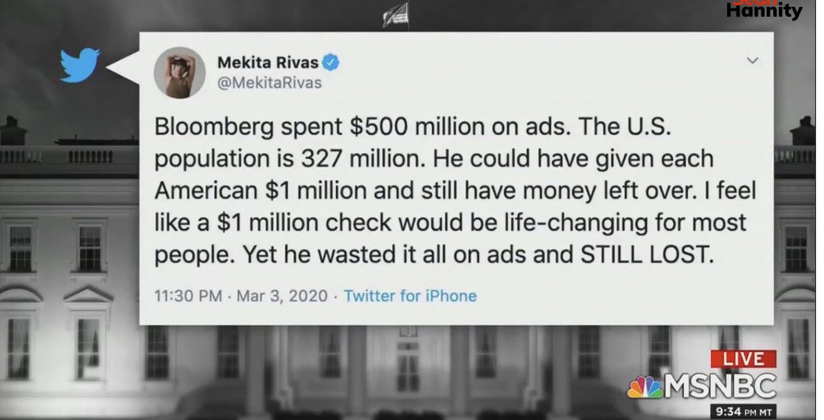 CreditFlex's tweet photo. @Manning4USCong @JoeNBC Wasnβt MSNBC the same network that said $500M/330M people = $1M per person? #fancyMath https://t.co/iVw7nb8Zvu