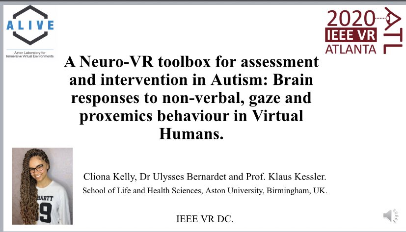 AleshiaProf's tweet photo. @IEEEVR Also, congratulations @ClionaKelly01 for the best @IEEEVR Doctoral Consortium Presentation Award. All mentors voted for the top three, so CONGRATULATIONS! #VRDC #IEEEVR online! https://t.co/9I1n5VJETb