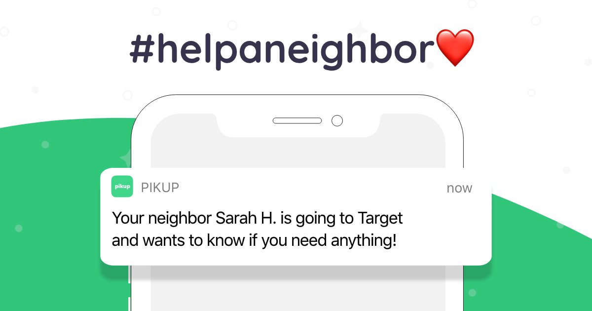 gobuncha's tweet photo. Have a neighbor who can use an extra hand with errands over the next few months, or need some help yourself?

Use @trypikup with your neighbors to organize or request trips to local stores for free. We're donating 5% of purchases too!

Learn More: https://t.co/ZmlATEKorZ https://t.co/JxnwPrj7Rv