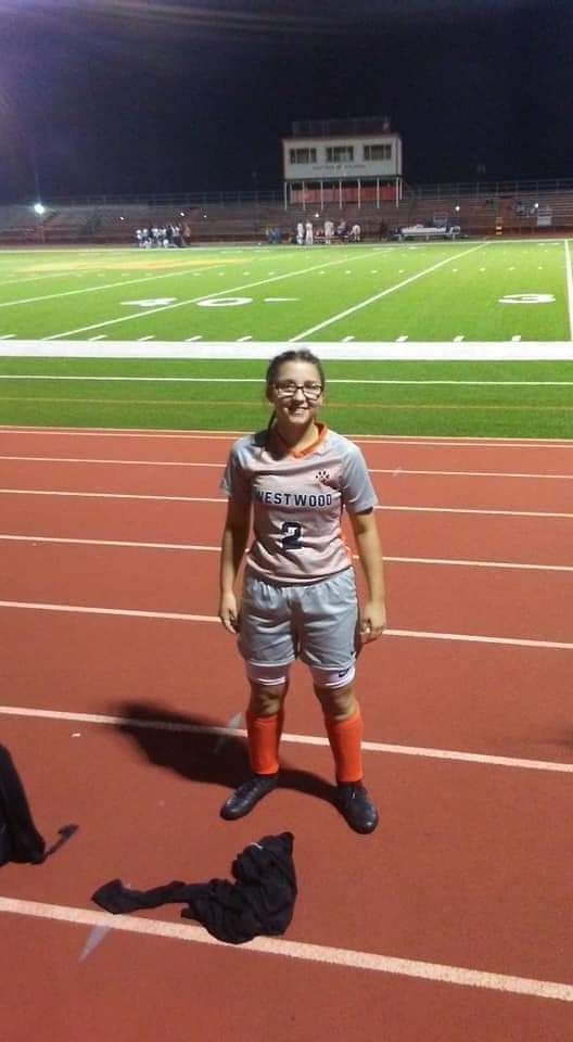 moye_leah's tweet photo. #teamthursday @itzzz_kimbo05 is sick and asked me to posted this pic! She loves to play soccer for her school and this is one of her favorite team jerseys #westwoodDNA #gROW #wwway #wwstrong 
🐾🧡🖤💪⚽️🥅 @WestwoodISD @GirlsWestwood @whs_gopanthers https://t.co/PoL8uQPGB0