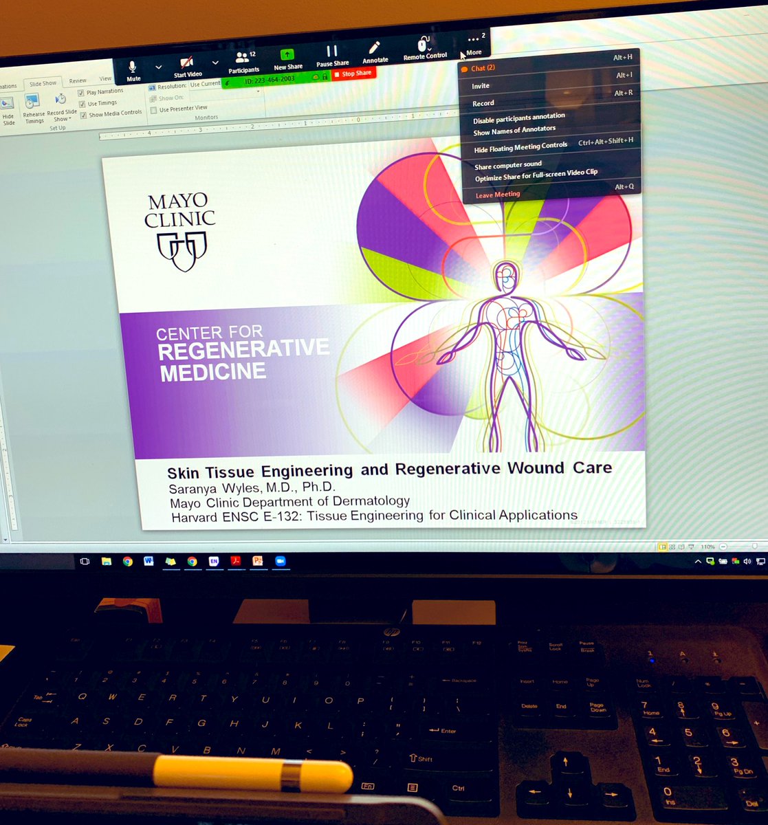 drwyles_derm's tweet image. Zoom guest lecturer tonight for @Harvard graduate students on ‘Skin tissue engineering and regenerative wound care.’ Representing @MayoRegMed #StayHome #StaySafe #ZoomLecture #Skin #Regeneration #TissueEngineering