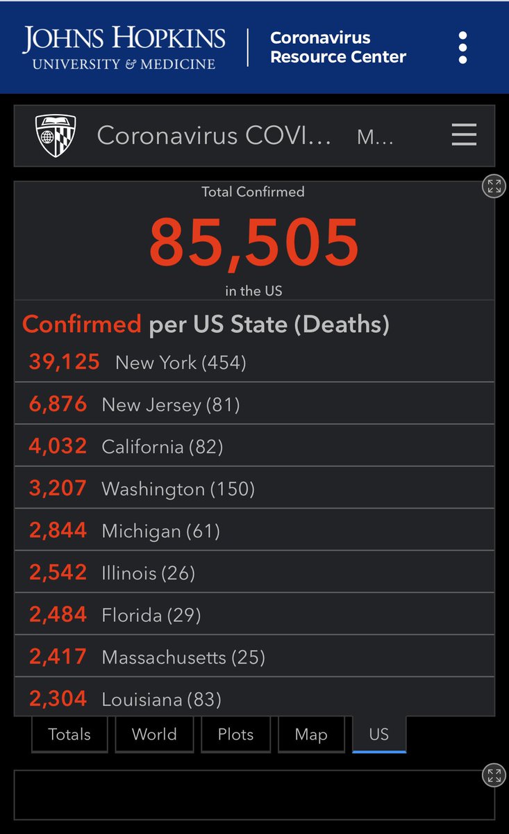 3/26/20 https://coronavirus.jhu.edu/map.html 