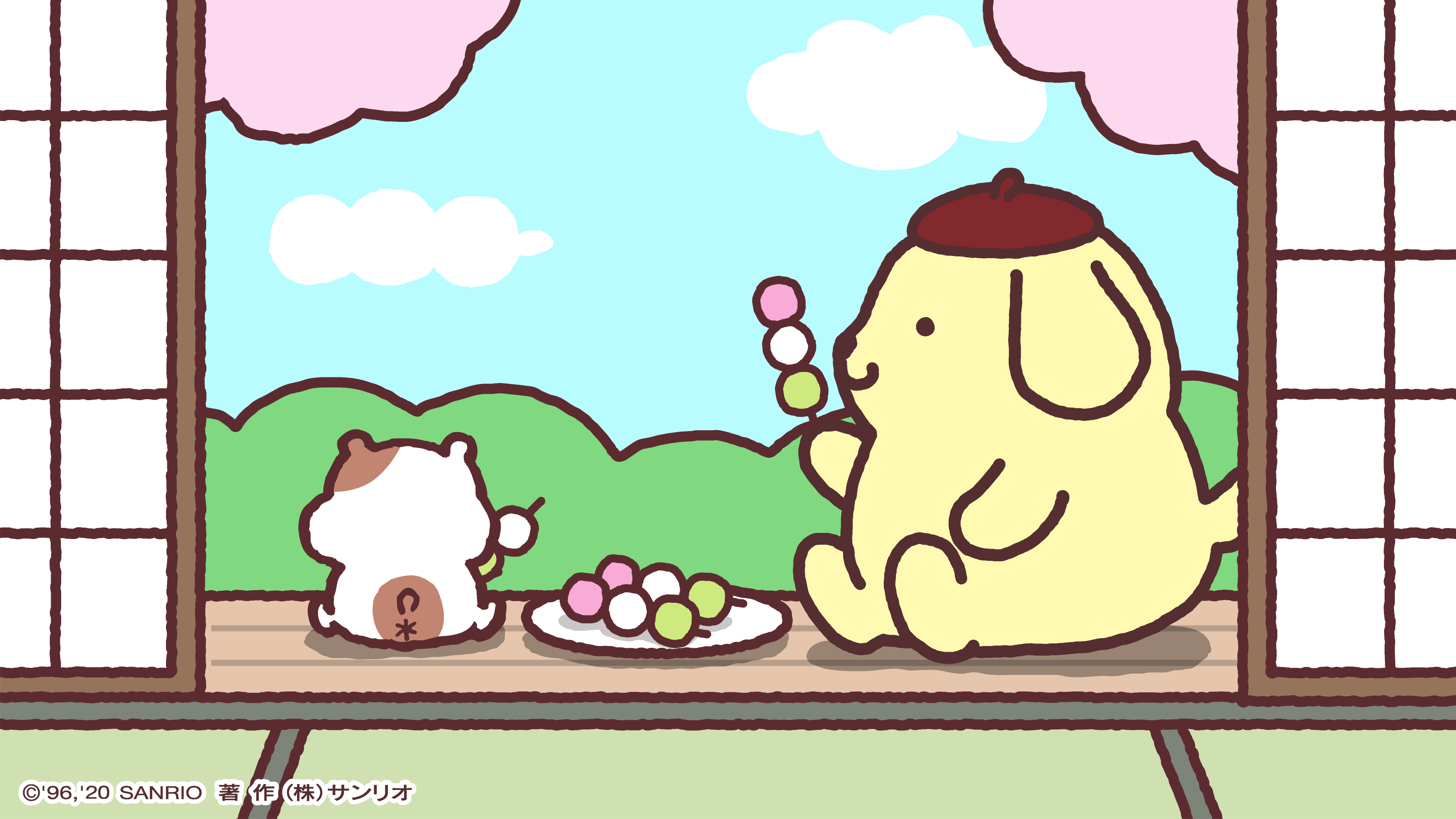ポムポムプリン 公式 縁側でほっこりタイム 桜 きれいだね T Co Ujtdutyrvj Twitter