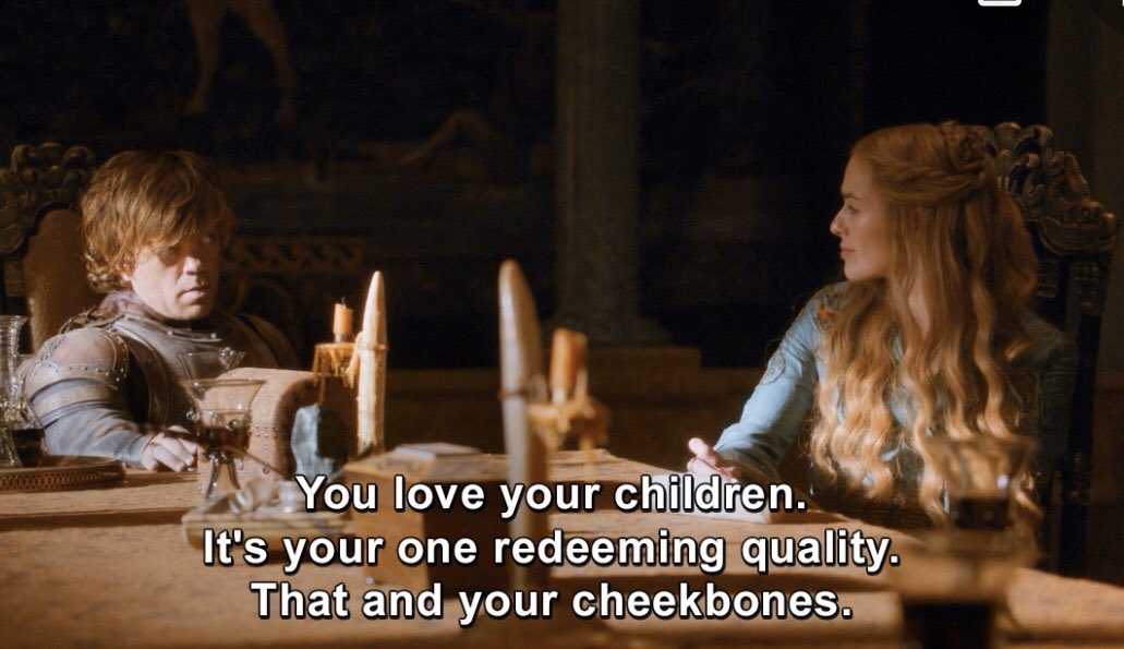 S2 E1: we’re killing babies now????  so the Lannisters are basically the Nazis of GOT. But at least we have Jon’s beautiful impulse control issues and character development and Tyrion’s sharp wit: