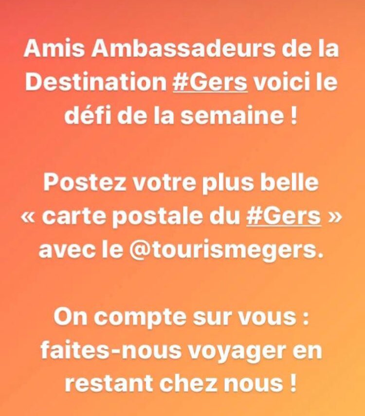 PereiraJosLouis's tweet photo. Défi de la semaine pour faire voyager en restant #confiné : devenez Ambassadeur du #Gers (de ses atouts, de ses entreprises) en envoyant votre plus belle carte postale sur #Instagram avec le @tourismegers. Le CDT du Gers partagera votre post sur ses réseaux sociaux ! #StayAtHome https://t.co/02Bw6FZAXC