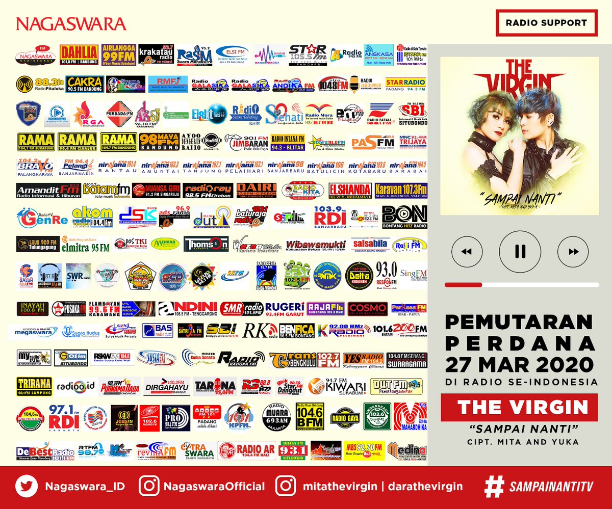 radiorugeri's tweet photo. #Pemutaranserentak lagu terasyik, single terbaru The Virgin @mitaenglandmuse &amp; @aradrizki prod. @NAGASWARA_ID mulai bisa direquest mulai hari ini di radio. Berharap #SampaiNantiTV dpt m'jadi penyejuk bagi pecinta musik, t'utama u/ para Virginity #radiorugeri #laguindonesiakeren https://t.co/V6kRPCBhoE