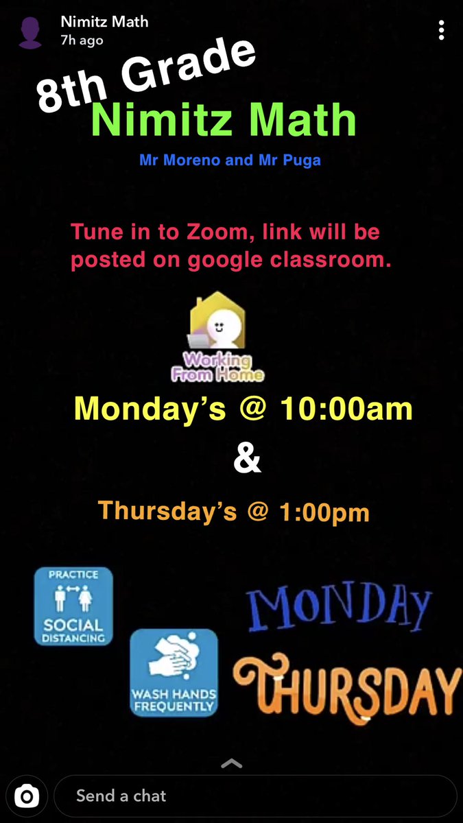 MathNimitz's tweet photo. Our amazing 8th grade teachers have turned to the popular snap chat to encourage and remind students of learning opportunities!  Love these teachers so much! https://t.co/jzSNMaBxXj
